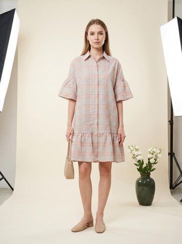 Сукня-сорочка ASOS Edition у клітинку пудрова з воланами, розмір 38-40 KL-DR-125 фото