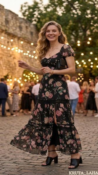 Чорна максі-сукня ASOS Design з квітковим принтом, мереживом та відкритою спиною, розмір 42-44 KL-DR-116 фото