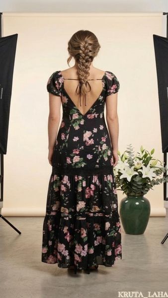 Чорна максі-сукня ASOS Design з квітковим принтом, мереживом та відкритою спиною, розмір 42-44 KL-DR-116 фото